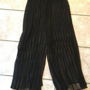 Womens Pleated Wide Leg Palazzo Pants w/ Elastic Band Black Small